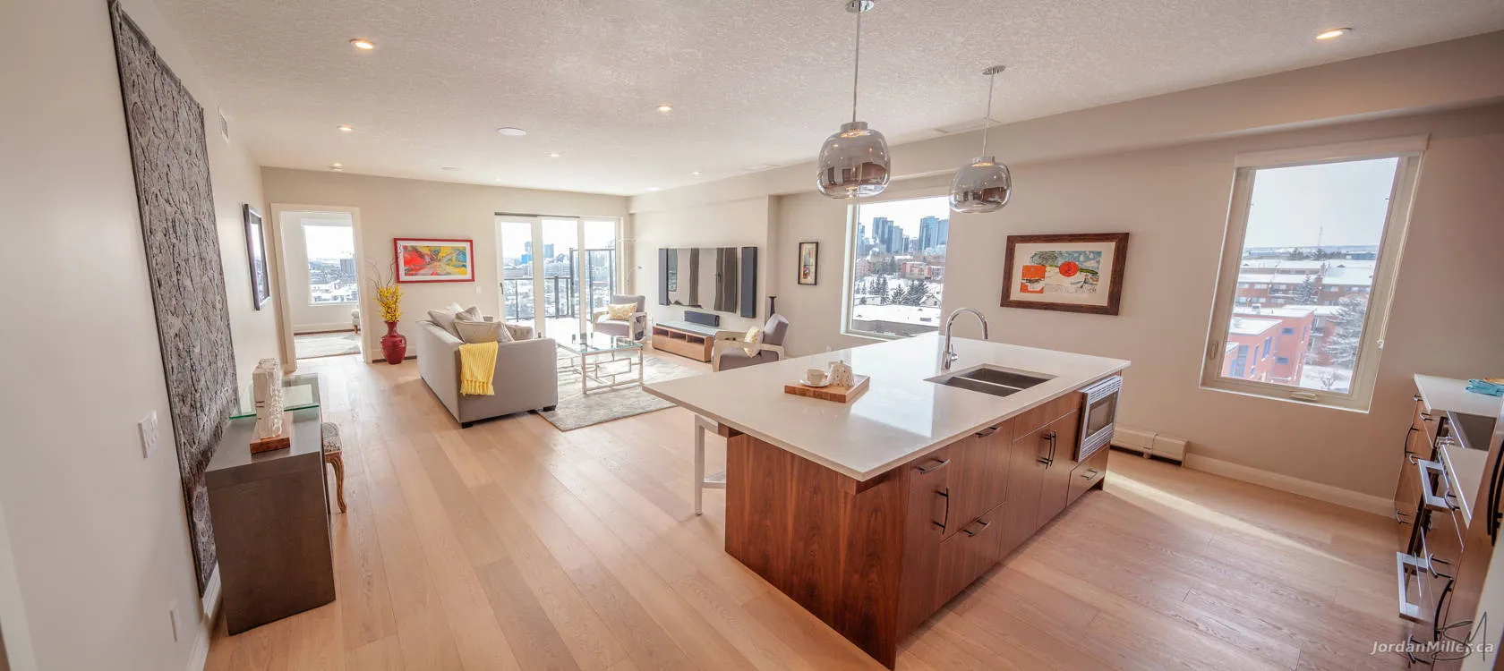 Living room overlooking downtown Calgary